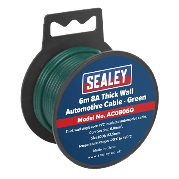 Image of Genuine SEALEY AC0806G Automotive Cable Thick Wall 8A 6mtr Green