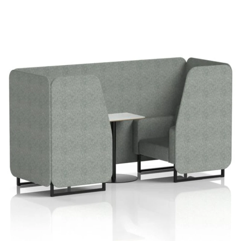 Image of Brixworth 2 Seater Office Booth with Front Panel - Black Legs and White Table with Black Leg in Rivet Fabric - Prime Panels and Sofa