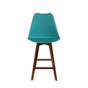 image of Fusion Living Soho Plastic Bar Stool With Dark Wood Legs Teal