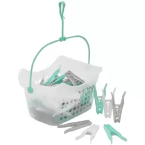 image of JVL Plastic Peg Basket with 48 Large Ultra Strong Plastic Pegs