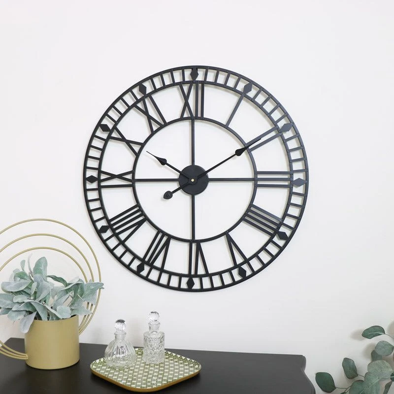 Image of Melody Maison Black Metal Skeleton Clock 60cm X 60cm Black