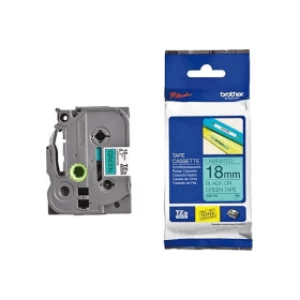 Image of Brother TX-741 P-touch Black on Green Tape 18mm x 15m