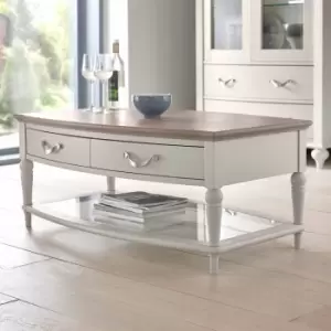 Image of Montreal Grey Washed Oak & Soft Grey Coffee Table With Drawers