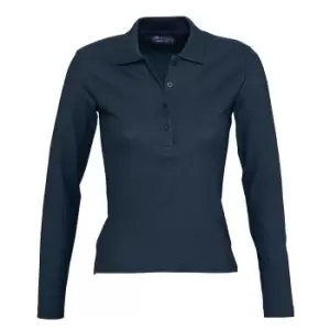 image of SOLS Womens/Ladies Podium Long Sleeve Pique Cotton Polo Shirt (M) (Denim)