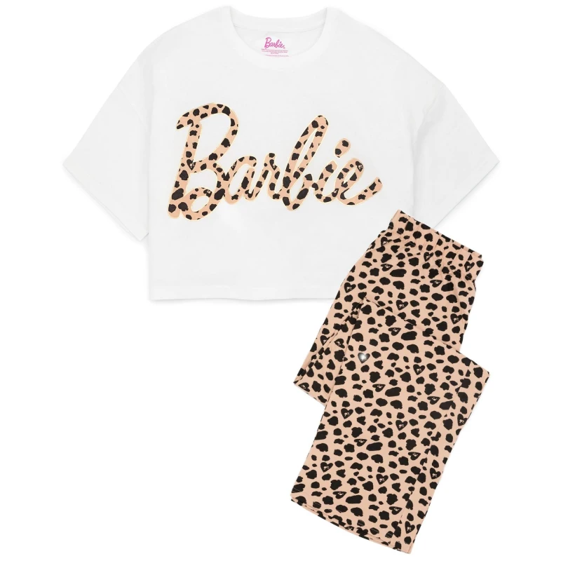 Image of Barbie Short Sleeve Long Leg Pyjama Set White female