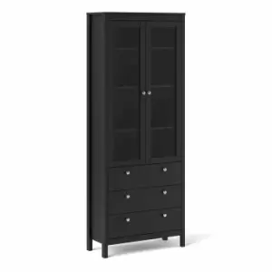 Madrid Glazed Display Cabinet with 3 Drawers, black