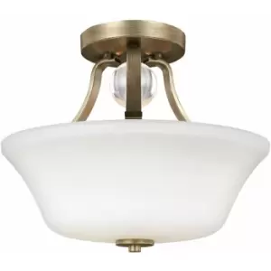 Image of 2 Bulb Semi Flush Light Blown Opal Etched glass Shade Clear Spheres LED E27 60W