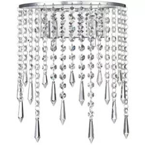 image of Spring Contemporary Wall Lamp Chrome, Hanging Crystal