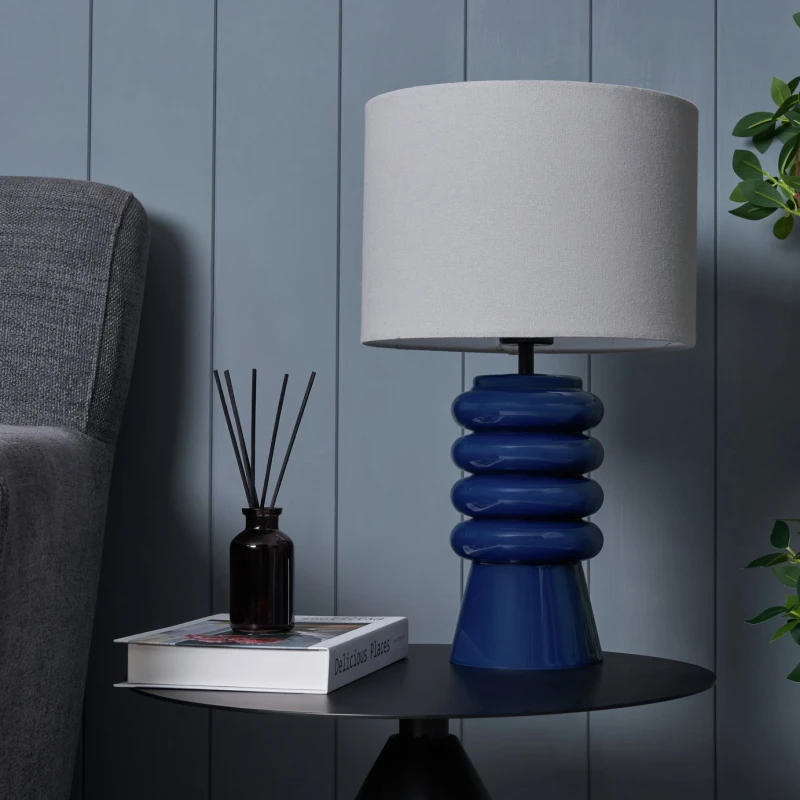 Image of BHS BHS Quad Ribbed Glass Table Lamp - Blue