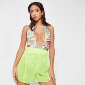 Missguided Sheer Floaty Beach Cover Up Shorts - Green