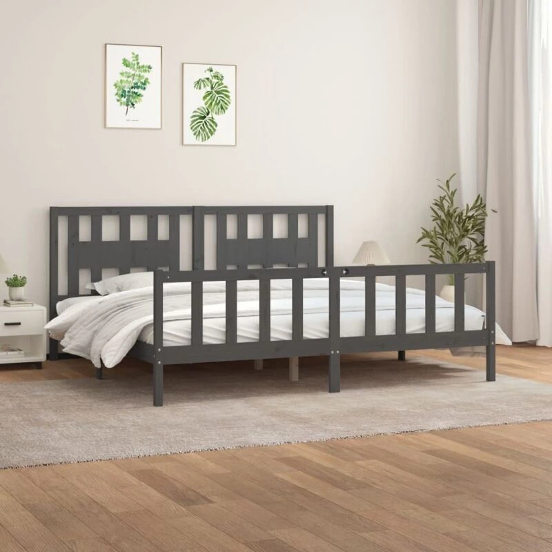Image of VIDAXL Bed Frame without Mattress Grey Solid Wood Pine 200x200cm Vidaxl 3188188