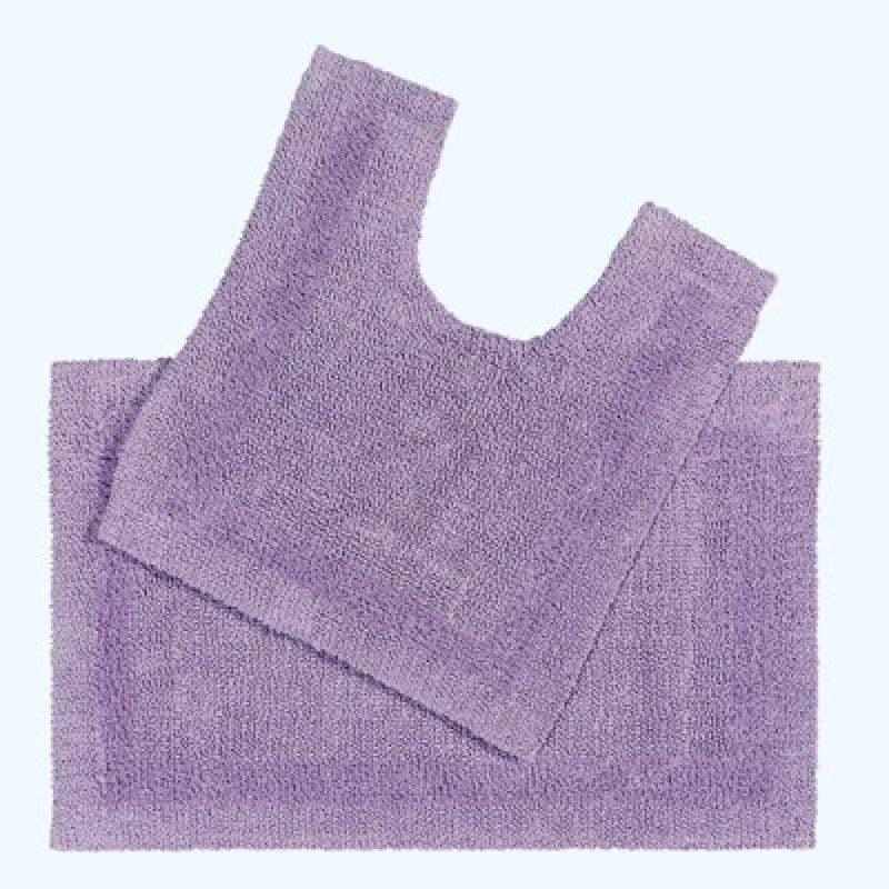 Image of Homescapes Luxury Reversible Cotton Bath Mat Set - Lilac