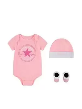 image of Converse Younger Classic Ctp Infant Hat Bodysuit Bootie Set 3pk, Pink