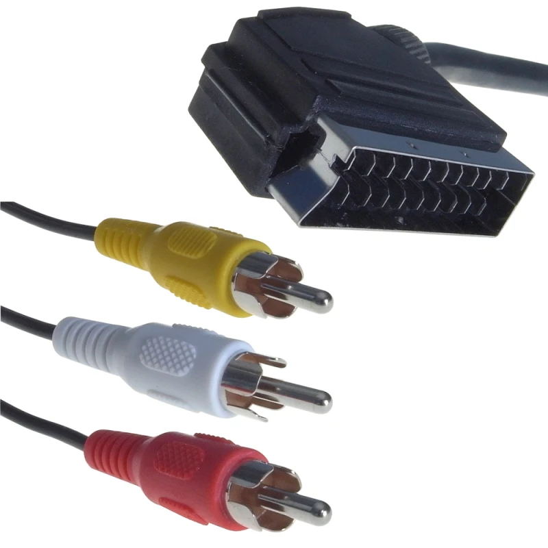 Image of connektgear 2m SCART to 3 x RCA (Phono) SCART (21-pin) Black