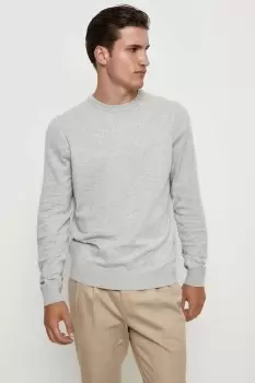 Image of Mens Cotton Rich Light Grey Knitted Crew Neck Jumper