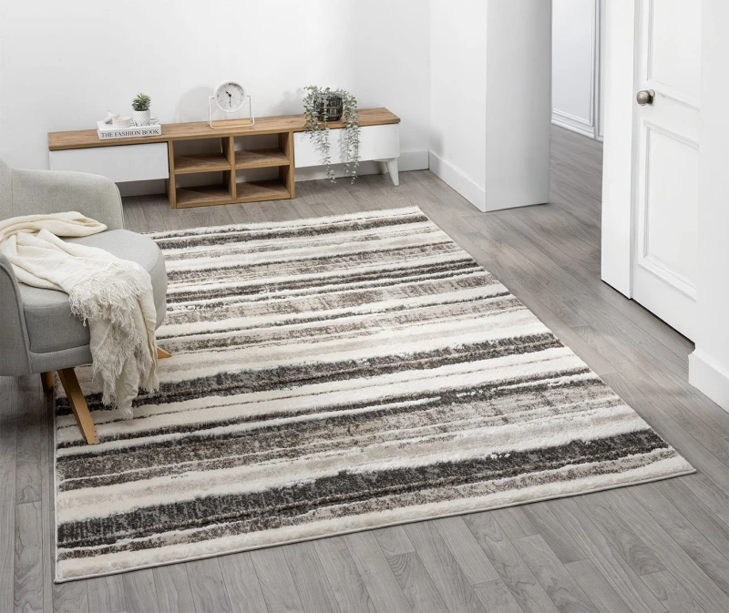 Image of Eleanor Modern Embossed Contemporary Living Room Area Rug - Striped Design,mocha,200 X 290 Cm