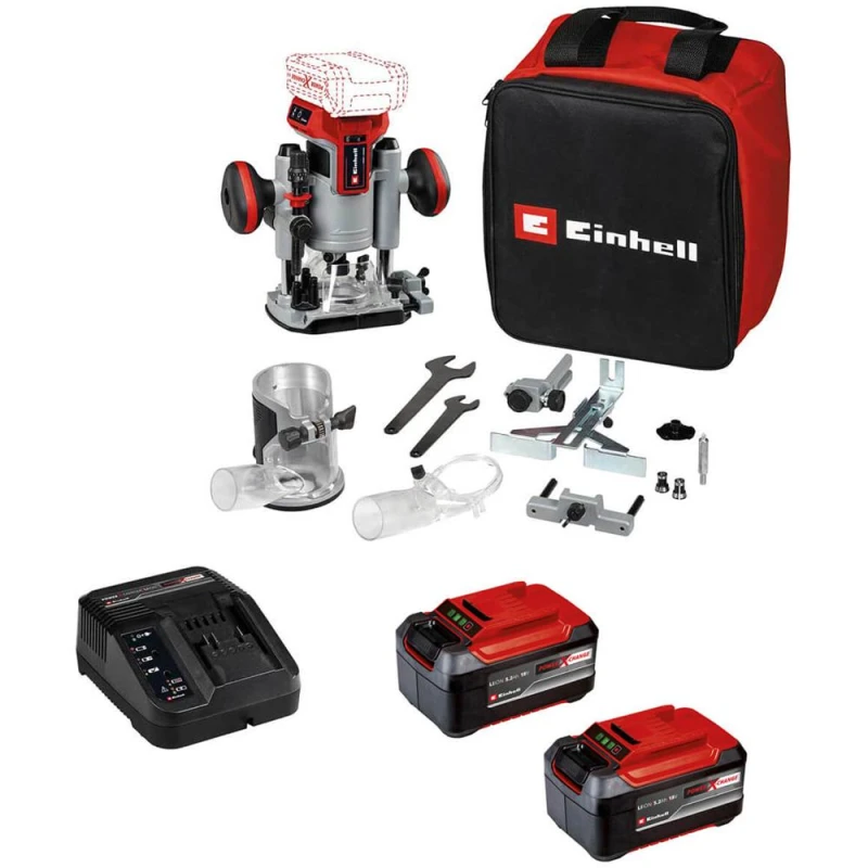 Image of Einhell Professional TP-RO 18 Li BL 18v Cordless Brushless Plunge and Trim Router Set 2 x 5.2ah Li-ion Battery Charger Bag TP-RO 18 Set Li BL