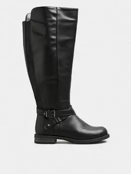 Image of Yours Metal Strap Knee Boot - Black, Size Eee, Women