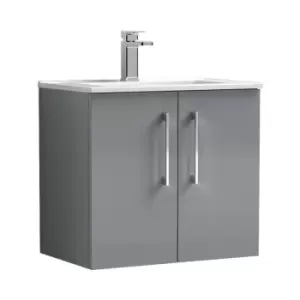 Arno Gloss Cloud Grey 600mm Wall Hung 2 Door Vanity Unit with 18mm Profile Basin - ARN1323B - Cloud Grey - Nuie