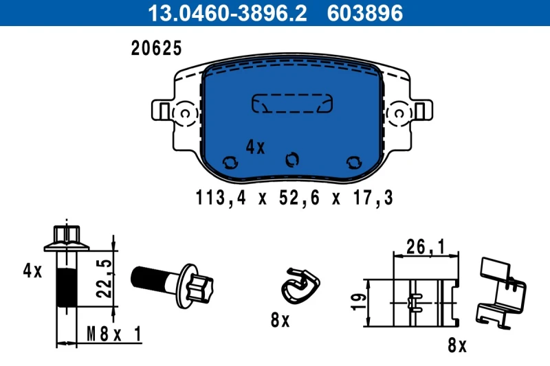 Image of Brake pad set ATE 13.0460-3896.2