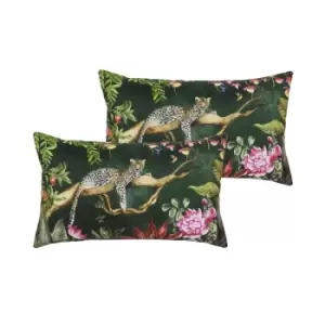Image of Leopard Rectangular Outdoor Twin Pack Cushion Forest