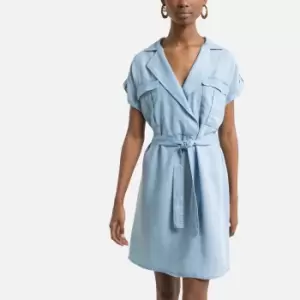 Image of Tailored Collar Shirt Dress with Tie-Waist