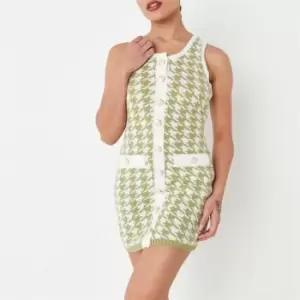 image of Missguided Petite Houndstooth Sleeveless Knit Mini Dress - Green