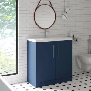 Image of Hudson Reed Juno Floor Standing 2-Door Vanity Unit with Basin 1 800mm Wide - Electric Blue