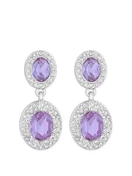 image of Mood Silver Purple Crystal Double Halo Drop Earrings, Silver, Women