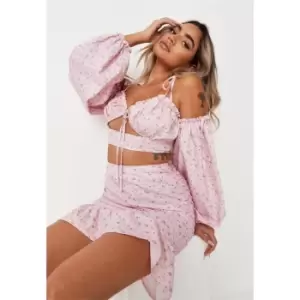 image of Missguided Croped Blouse Ditsy Floral - Pink