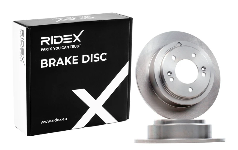 Image of RIDEX 82B1024 Brake disc Rear Axle, solid, Cast Iron, Uncoated, Untreated, without bolts/screws Cast Iron Brake Disc (82)