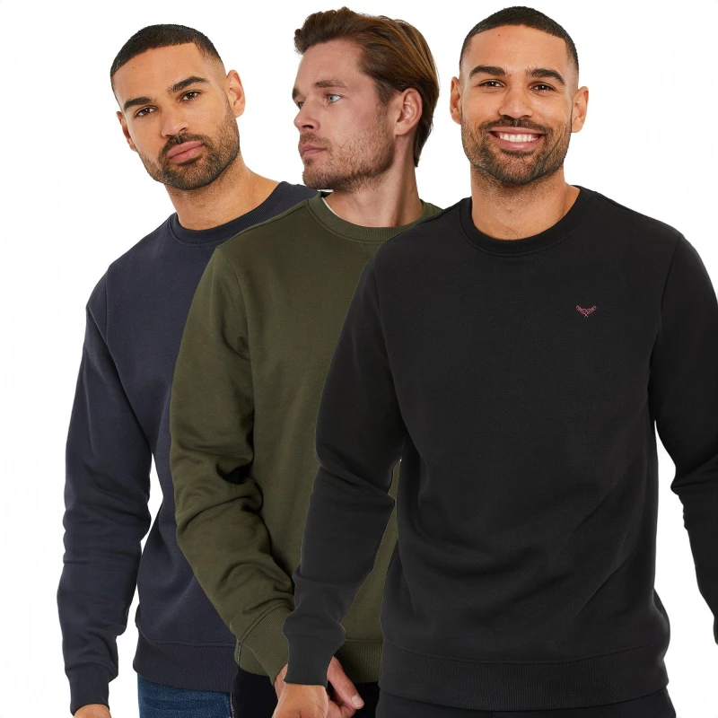 Image of Threadbare 3 Pack Crew Neck Sweatshirts Black