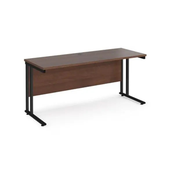 Image of Office Desk 1600mm Rectangular Desk With Cantilever Leg Walnut Tops With Black Frames 600mm Depth Maestro 25
