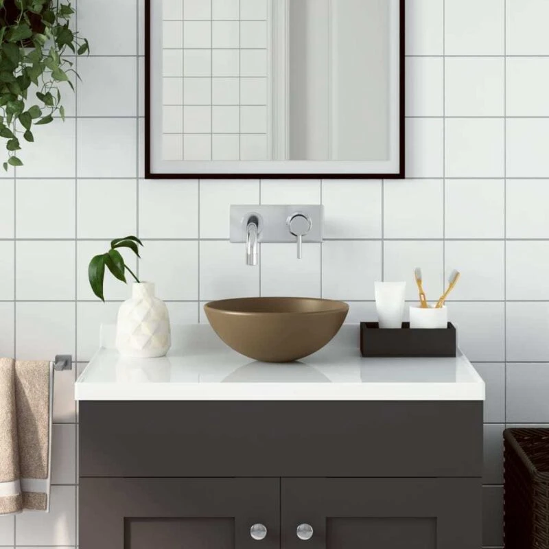 Image of vidaXL Bathroom Sink Ceramic Dark Blue Round, Blue 146979