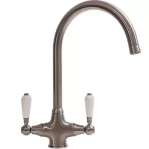 Image of Reginox Dual Lever Mono Mixer Kitchen Tap Brushed / White in Nickel Brass