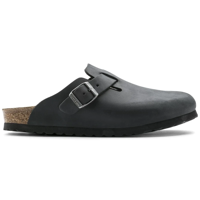 Image of Birkenstock Womens Boston Clogs Black Waxy Leather, 3