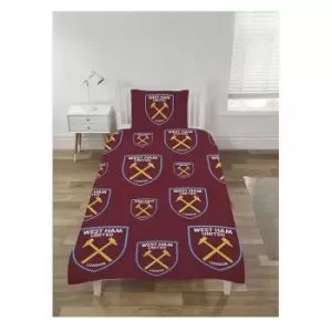 Reversible Crest Duvet Cover Set (Single) (Maroon/Blue/Yellow) - Maroon/Blue/Yellow - West Ham United Fc