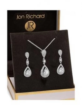 image of Jon Richard Silver Crystal Pave 3 Tier Pear Drop Set