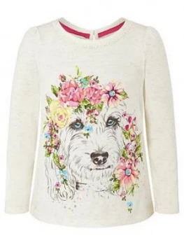 Monsoon Girls S.E.W. Dog Long Sleeve Top - Ivory, Size Age: 12-13 Years, Women