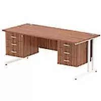 Image of Dynamic Rectangular Office Desk Walnut MFC Cantilever Leg White Frame Impulse 2 x 3 Drawer Fixed Ped 1800 x 800 x 730mm