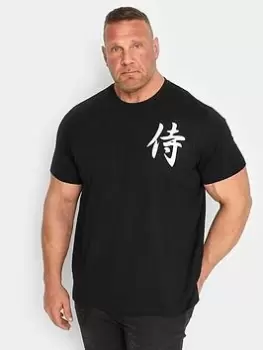 image of BadRhino Samurai Back Print T-Shirt, Black, Size 2XL, Men