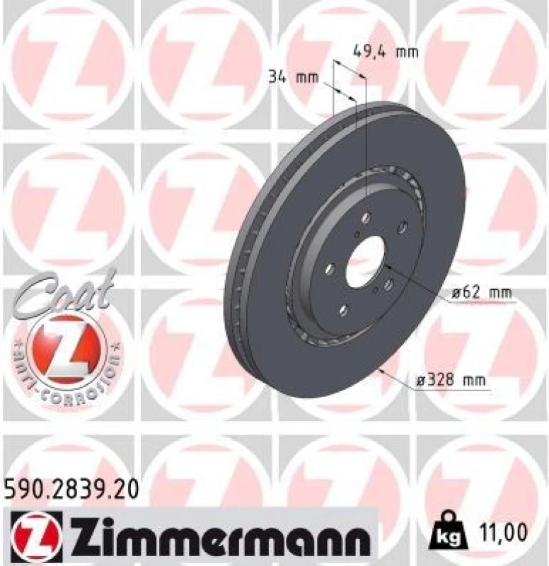 Image of ZIMMERMANN Brake disc ZIMMERMANN 590.2839.20