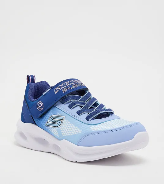 image of Skechers Girls Sola Glow Ombre Deluxe Trainers UK Size 12 (EU 30) Navy Light Blue SKE2370-NVLB-12