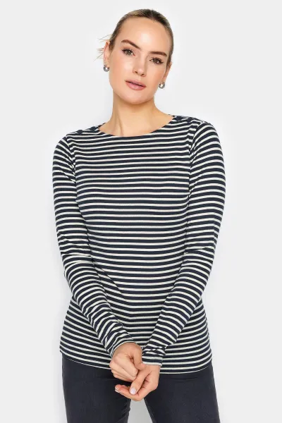 Image of Long Tall Sally Tall Button Shoulder T-Shirt Mid Navy