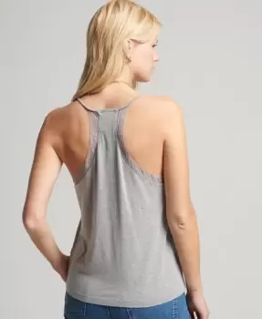 Image of Superdry Womens Organic Cotton Lace Mix Cami Top Light Grey / Mid Marl - Size: 8
