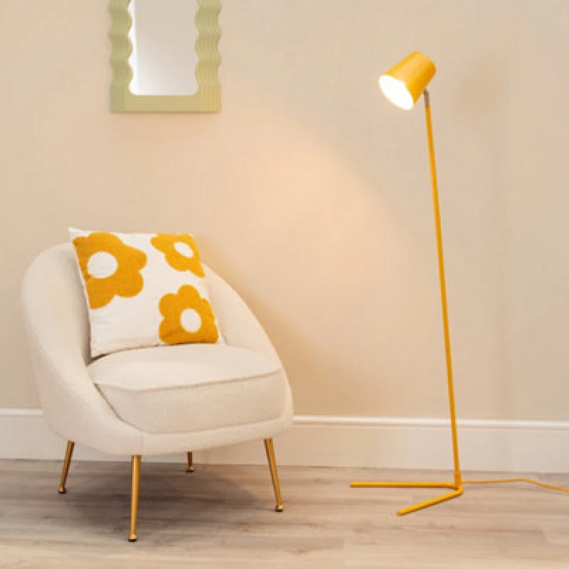 Image of ValueLights Lark Metal Task Slimline Floor Lamp and LED Bulb Yellow