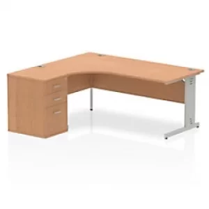 image of Dynamic Wave Left Hand Office Desk with Cable Managed Cantilever Leg Oak MFC Grey Frame Impulse 2230/1200 x 800/600 x 730mm