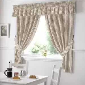 image of Alan Symonds - Gingham Kitchen Curtains Beige 46 x 48 - Beige