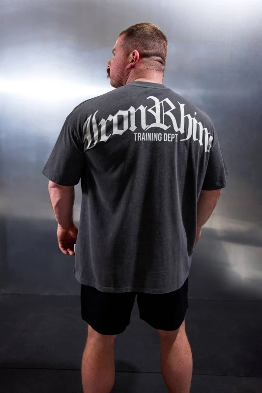 Image of BadRhino Mens Old English Graphic T-Shirt in Dark Grey Size: 5-6XL Dark Grey Male 5-6XL