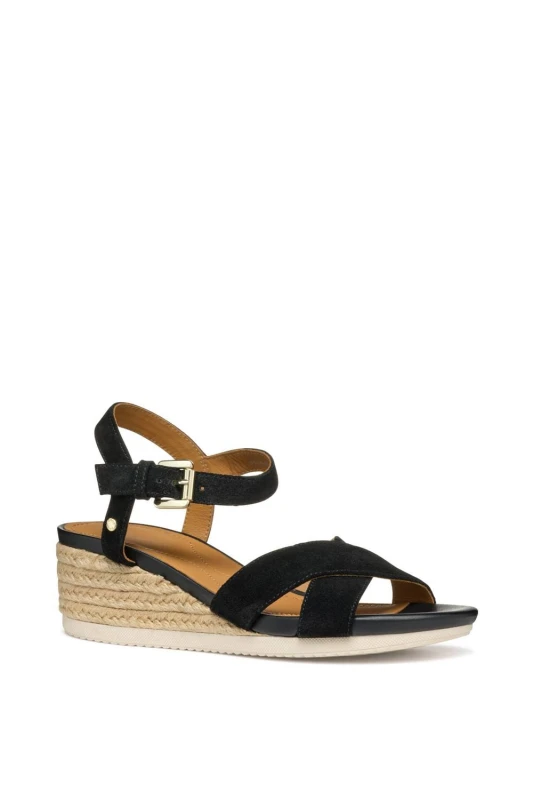 Image of Geox Womens D Ischia Corda Sandals in Black Size: 4 Black Female 4